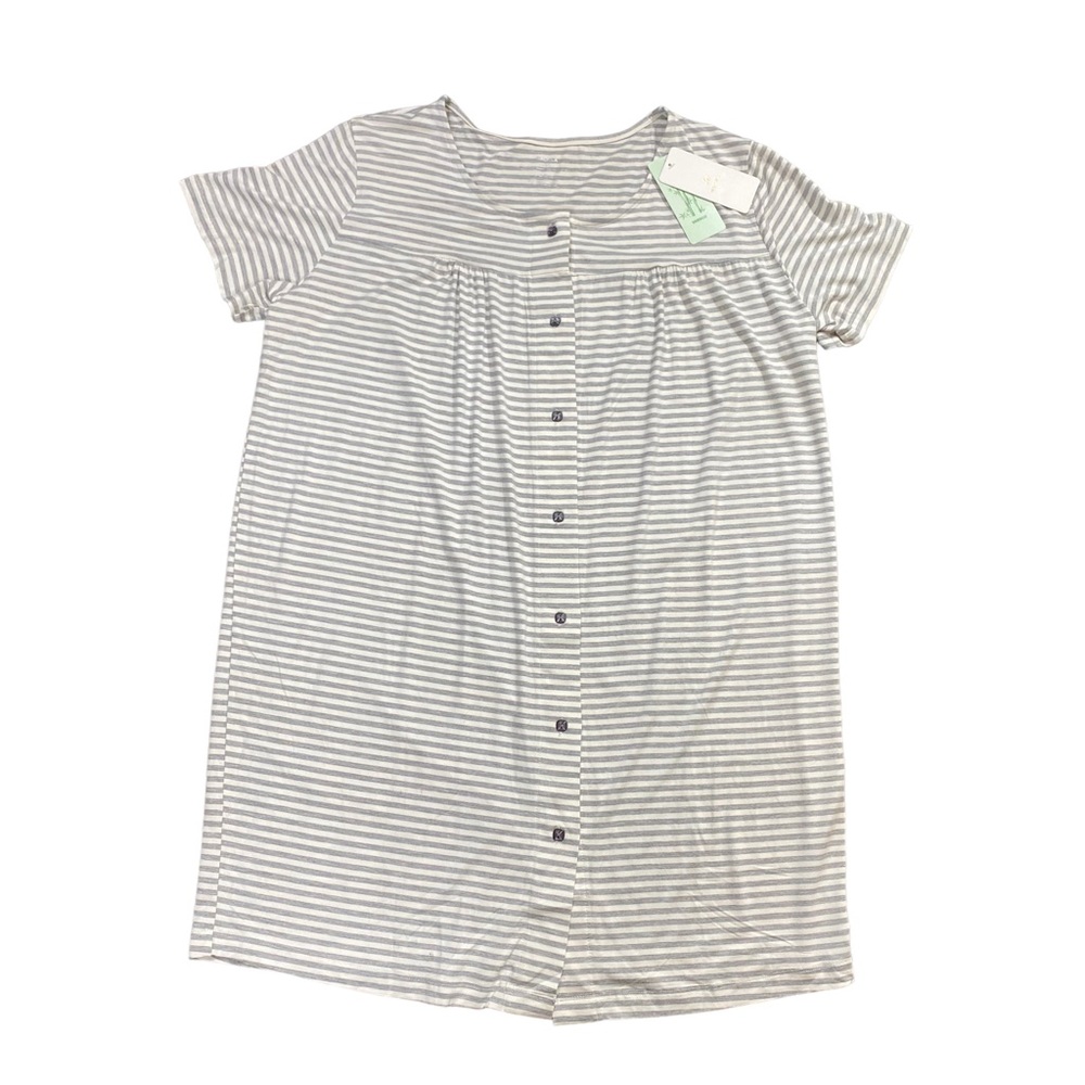 NACHILA Bamboo Women's Size L Lounge Dress Stripe White Gray Soft Breathable New